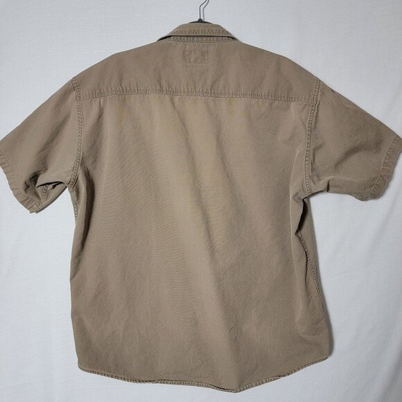 Cabelas Mens Shirt Sz L Button Down Short Sleeve Khaki Tan Classic Outdoor Wear - Picture 2 of 14